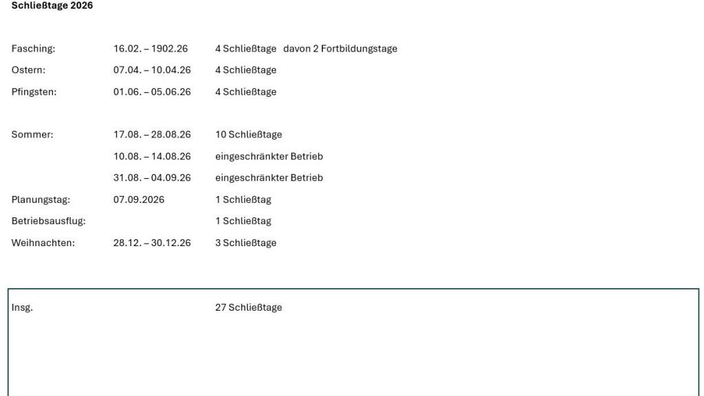Schließtage 2026